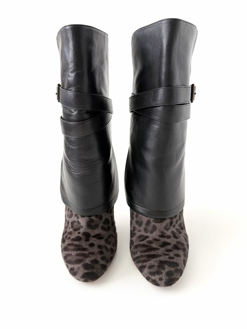 JIMMY CHOO | Blaine Leather Leopard Calf Hair Buckle Ankle Boots Black EU 39 - Picture 5 of 11
